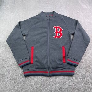 Boston Red Sox Jacket Mens Small Grey Logo Full Zip Fleece MLB Sweatshirt